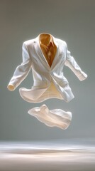 white business suit floating horizontally in the air