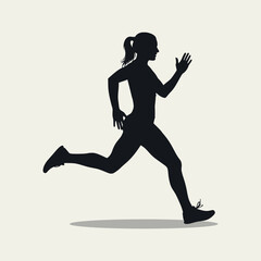 Running woman silhouette illustration, featuring female runner, female jogger and dynamic athlete in action, suitable for fitness and jogging illustrations.