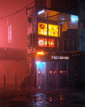 Cyberpunk Street Food Stall City
