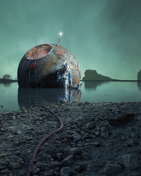 Surrealist Spaceship Crash Site Alien Planet