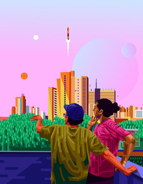 Vector Style Couple Cityscape