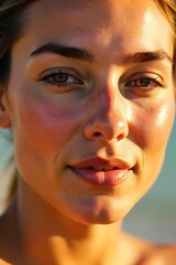 Radiant Skin Glowing in Soft Sunlight Close-up of Dewy, Healthy Complexion Perfect for Beauty, Wellness, and Cosmetic Marketing Campaigns