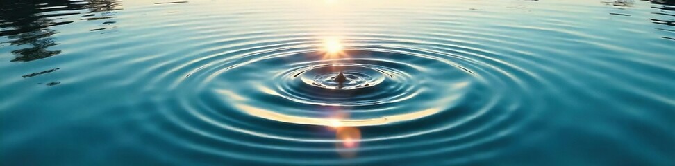 Serene Concentric Water Ripples Sunlight Reflecting on Calm Lake Surface, Perfect for Peace, Tranquility, and Ripple Effect Concepts