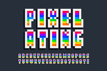 Pixel stylized vector alphabet design. High contrast and sharp, retro-futuristic.