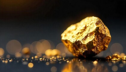 Gleaming Gold Nugget Close-up of a Tiny, Precious Miniature Reflecting Light, Symbolizing Wealth, Luxury, and Rarity