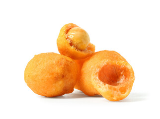 Chilli coated peanuts on white background