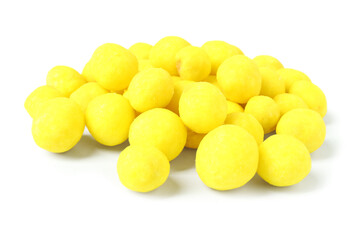 Cheese coated peanuts on white background