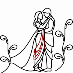 Fototapeta premium Romantic illustration of Radha Krishna couple in love, featuring elegant, stylized artwork. Radha Krishna symbolizes divine love and devotion, depicted with graceful lines and minimal detail,