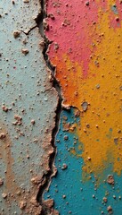Weathered Paint Texture Close-up of Cracked, Faded Surface Revealing Layers of Dull, Muted Colors - Decay, Time, and Rough Texture