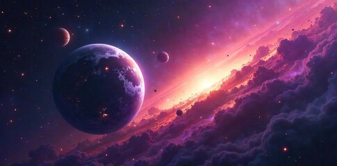 Breathtaking Cosmic Ballet Vibrant Planets and Awe-Inspiring Nebulae Swirl in a Stunning Celestial Dance