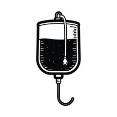 Transparent saline IV bag with light blue fluid inside Vector illustration