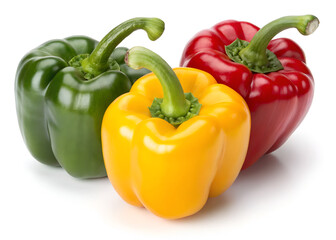 sweet pepper, red, green, yellow paprika, isolated on white background, clipping path, full depth of field