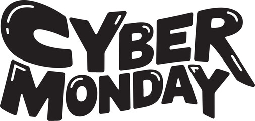 CYBER MONDAY Hand-drawn Style text Graphic black silhouette vector, Simple silhouette Design vector icon with Transparent background. A bold, stylized font text, Perfect for Sales Promotions