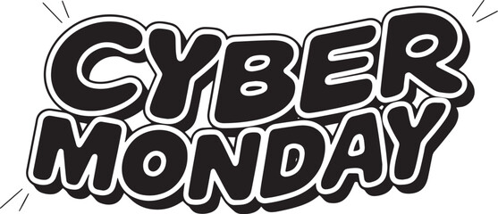 CYBER MONDAY Hand-drawn Style text Graphic black silhouette vector, Simple silhouette Design vector icon with Transparent background. A bold, stylized font text, Perfect for Sales Promotions