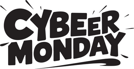 CYBER MONDAY Hand-drawn Style text Graphic black silhouette vector, Simple silhouette Design vector icon with Transparent background. A bold, stylized font text, Perfect for Sales Promotions