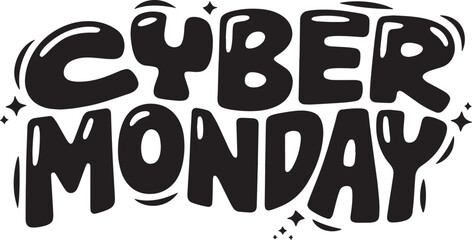 CYBER MONDAY Hand-drawn Style text Graphic black silhouette vector, Simple silhouette Design vector icon with Transparent background. A bold, stylized font text, Perfect for Sales Promotions