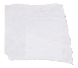 Piece of white torn paper with tear edge isolated on white background, decorative collage element