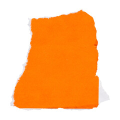 Piece of torn bright orange paper with white ripped edge isolated element for scrapbooking