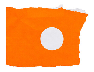 Piece of torn paper with white circle on orange background isolated collage element for scrapbooking