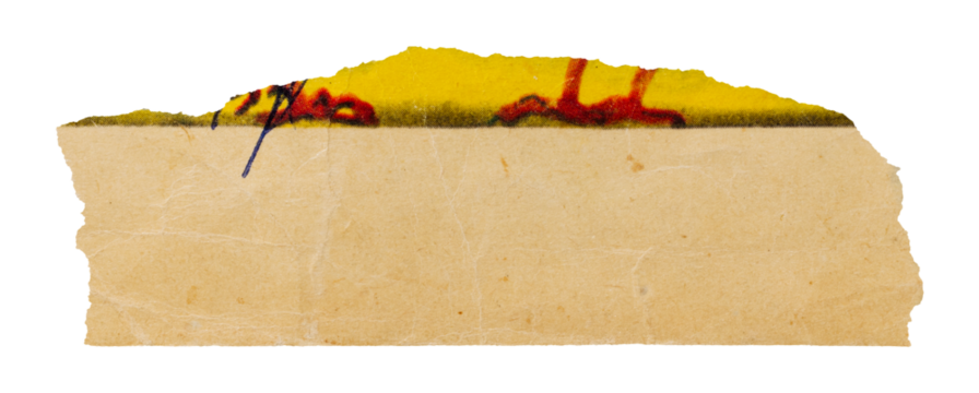 Torn stripe of old yellowed page, tear piece of sheet from vintage paper magazine