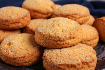 Plate with fresh sweet cookies, closeup