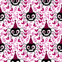 Cartoon monsters seamless Halloween spider pattern for wallpaper and fabrics and textiles and packaging and linens