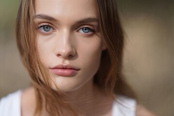 Obraz premium Closeup portrait of a young woman with beautiful blue eyes