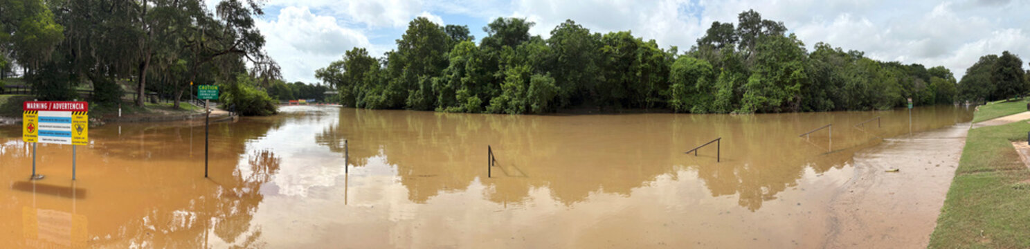 Receding flood waters on the Comal River in New Braunfels, Texas