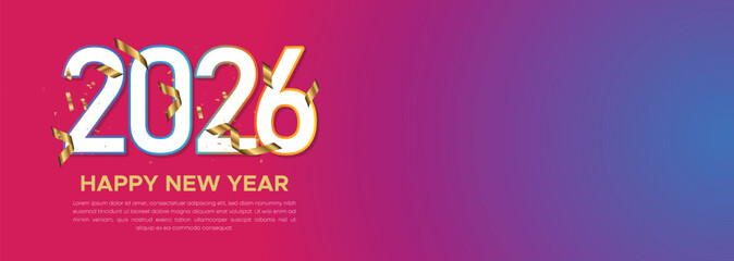 Pink Gradient 2026 Banner with Elegant White Script and Soft Firework Motif