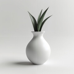 Modern white vase with green plant in minimalistic interior design  