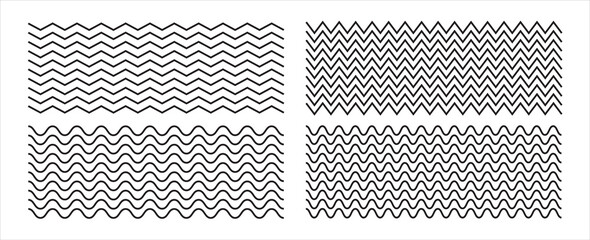 Waves line set. Wave ornament pattern. Set of wavy zigzag lines. Wave thin line background. Vector zigzag and wavy horizontal underline. Vector eps 10