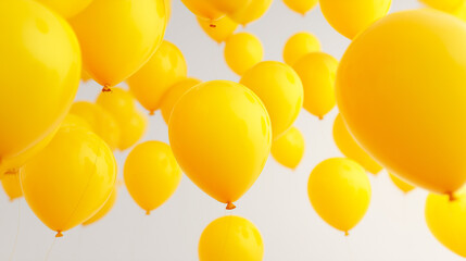 Cluster of yellow balloons floating indoors.