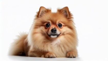Obraz premium pomeranian dog sitting and looking at the camera in front isolated of white background