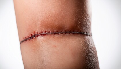 realistic surgical cut scar seamlessly integrated onto skin ideal for medical visualizations or special effects projects featuring a white background for easy compositing