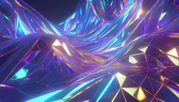 3d abstract neon background holographic iridescent neon surface low poly futuristic crystal background 3d rendering illustration not ai