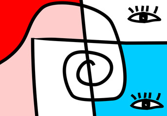 modern cubism illustration of abstract human faces merged into one composition.