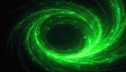 Obraz premium Glowing Green Energy Vortex Abstract Swirling Motion Against Black Background, Ideal for Renewable Energy, Sustainability, and Eco-Friendly Technology Concepts