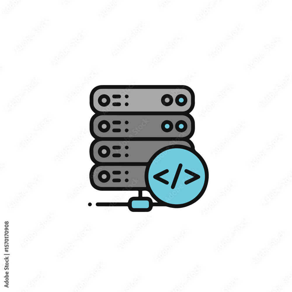 Poster server system with code icon.