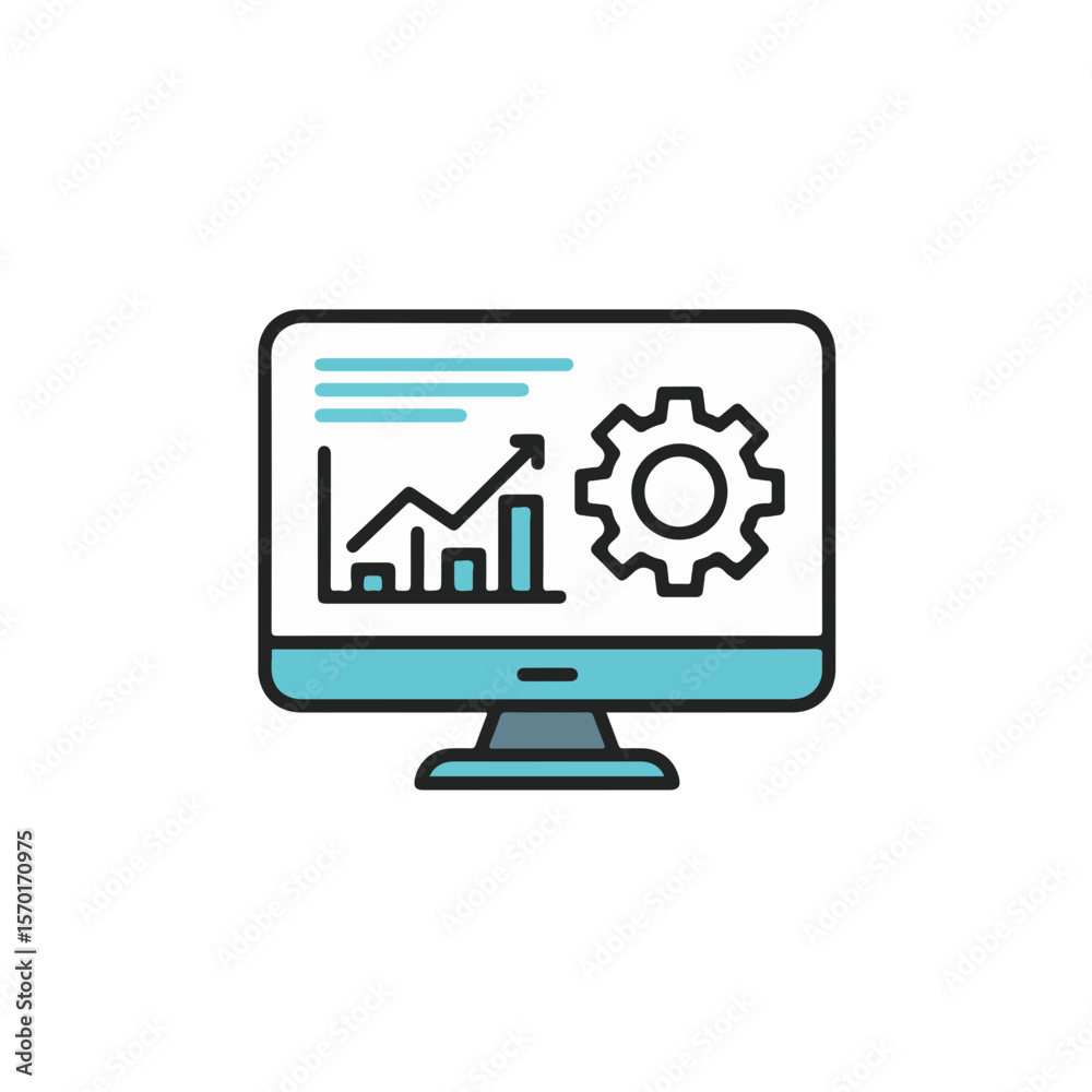 Poster a screen displaying a rising graph and gear icon representing data analysis and settings.