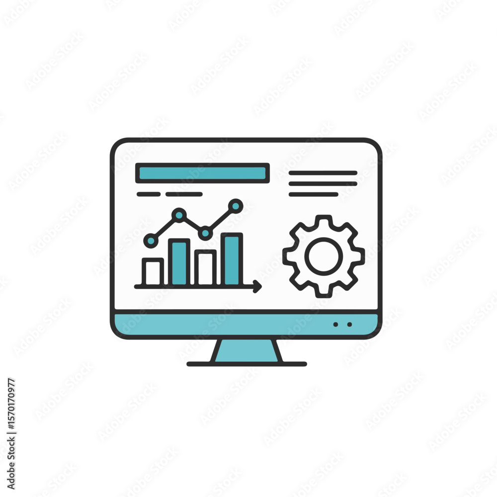Poster computer screen displaying data analytics with a gear icon.