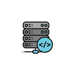 Server system with code icon. 