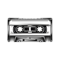 Obraz premium Retro Audio Cassette Tape Illustration Black and White Design for Vintage Music Lovers