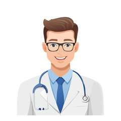 Illustration of a smiling doctor in a white coat with a stethoscope