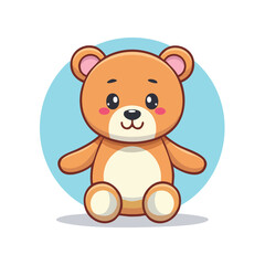 Fototapeta premium Cute Brown Teddy Bear Sitting Cartoon Illustration with Blue Background. Adorable Stuffed Animal Vector for Kids Design and Playful Concepts