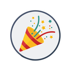 Celebration party popper with confetti and streamers for holiday or festive event in a flat design style