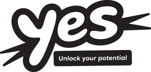 YES Hand-drawn Style text Graphic black silhouette vector, Simple silhouette Design vector icon with Transparent background. A bold, stylized font text.