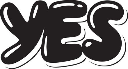 YES Hand-drawn Style text Graphic black silhouette vector, Simple silhouette Design vector icon with Transparent background. A bold, stylized font text.