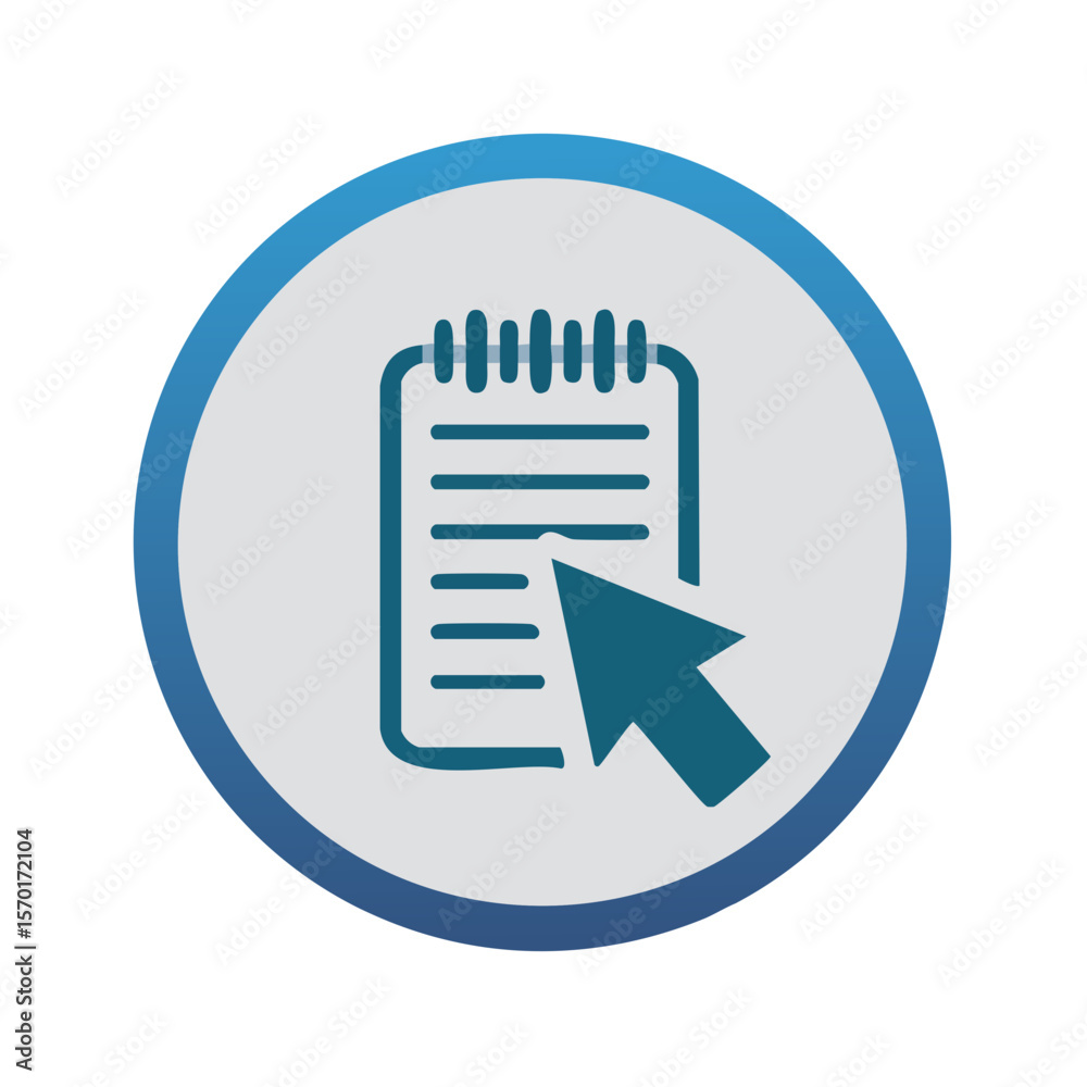 Poster Blue Notepad Icon with Cursor in Circle Design Web User Interface Symbol