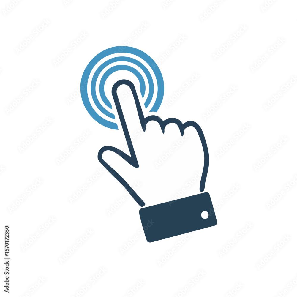 Poster Hand Pointer Tapping Circle Icon Clicking Interface Navigation Button Contact Technology Touch Screen Design Symbol