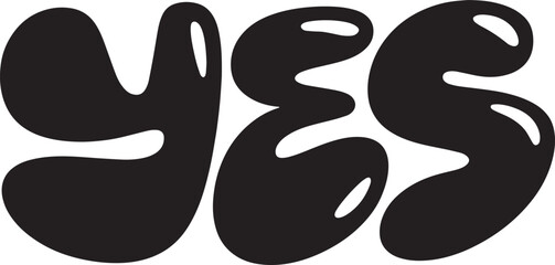 YES Hand-drawn Style text Graphic black silhouette vector, Simple silhouette Design vector icon with Transparent background. A bold, stylized font text.